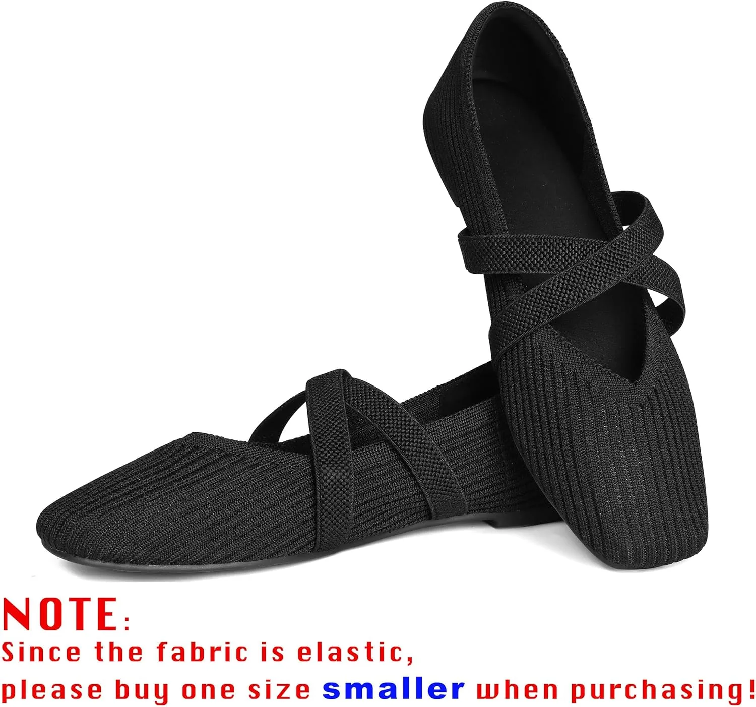 CELNEPHO Flats for Women Square Toe Ballet Flats Cross Strap Comfortable Arch Support Dressy Knit Flats for Women Mary Jane Flats Slip On Washable Casual Office Shoes