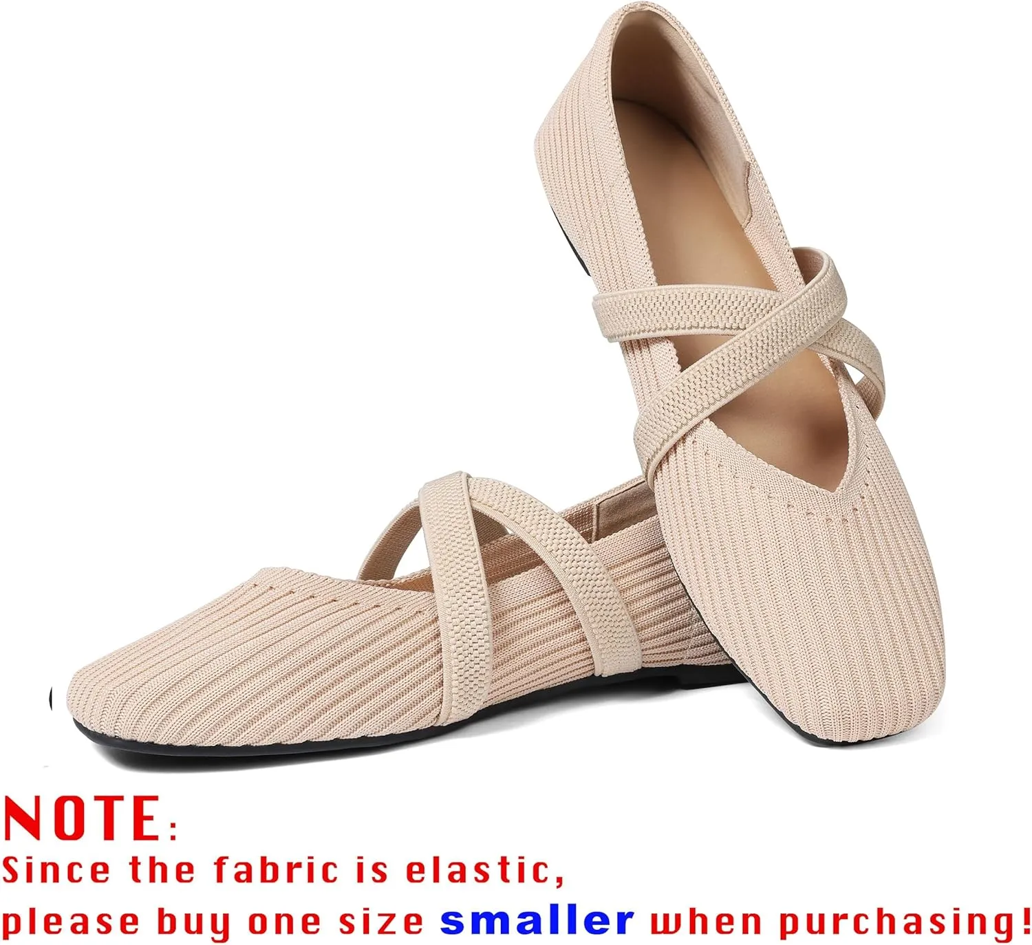 CELNEPHO Flats for Women Square Toe Ballet Flats Cross Strap Comfortable Arch Support Dressy Knit Flats for Women Mary Jane Flats Slip On Washable Casual Office Shoes