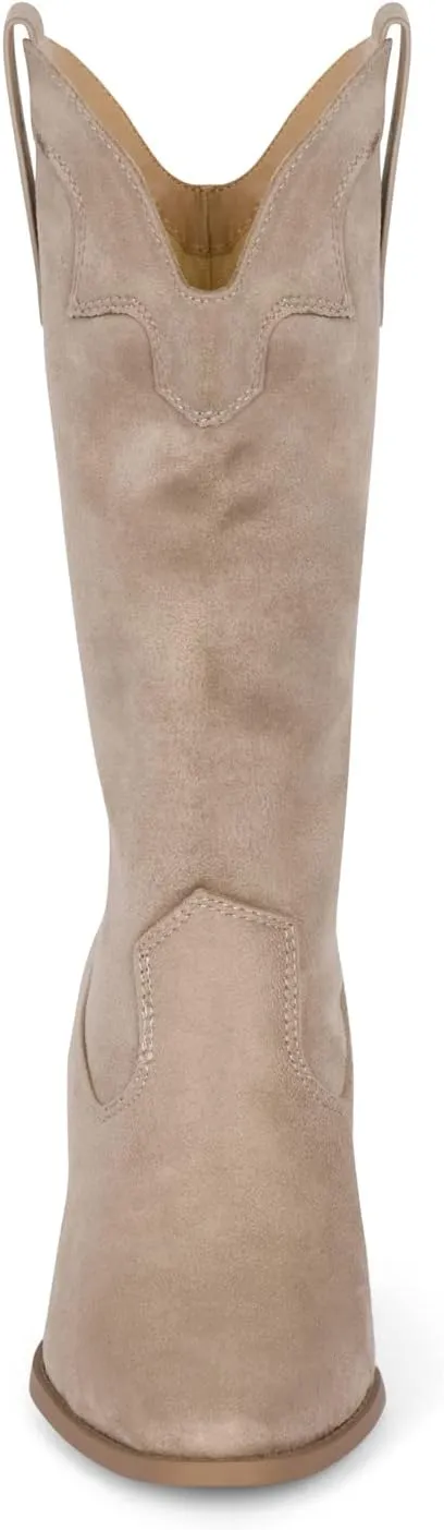 Chariot & Co Cowboy Boots for Women - Western Style Mid-Calf Stacked Heel Boot - Polly
