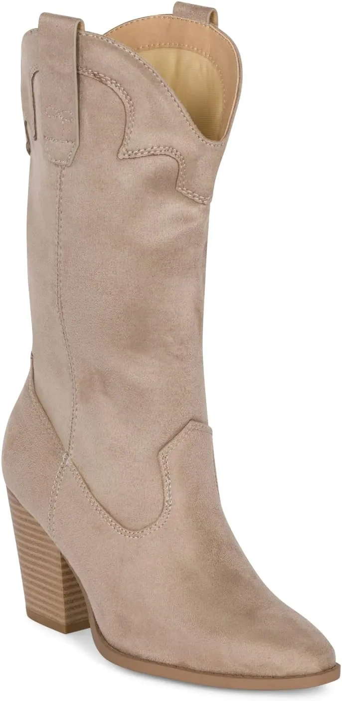 Chariot & Co Cowboy Boots for Women - Western Style Mid-Calf Stacked Heel Boot - Polly