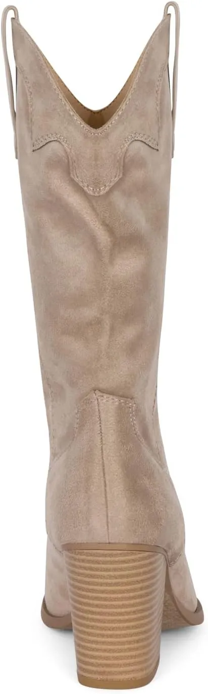 Chariot & Co Cowboy Boots for Women - Western Style Mid-Calf Stacked Heel Boot - Polly