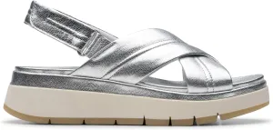 Clarks Women's Tuscan Cross Sandals, Silver Leather, 6.5 Women