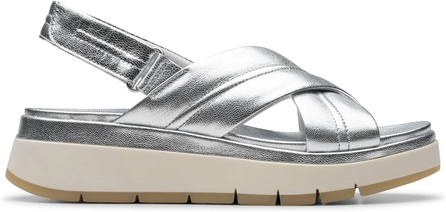 Clarks Women's Tuscan Cross Sandals, Silver Leather, 6.5 Women