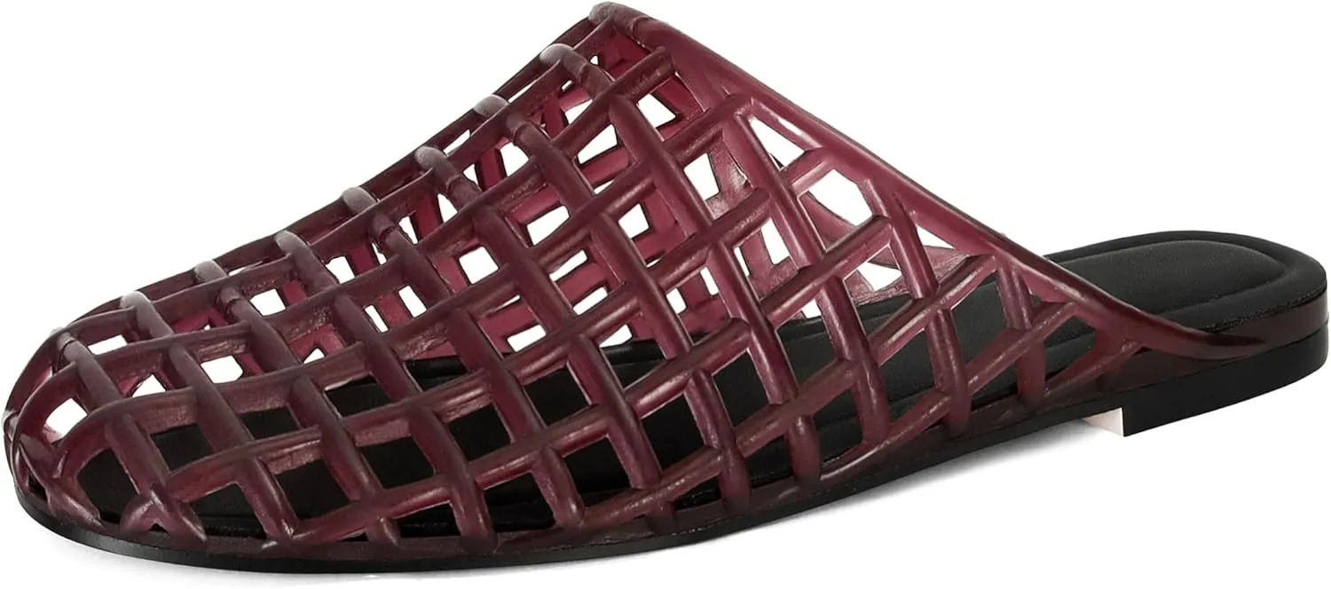 Clear Jelly Flats for Women Closed Toe Mesh Hollow Jellies Mule Sandals Slip On Jelly Slides Casual Comforatable Summer Beach Slipper Sandals