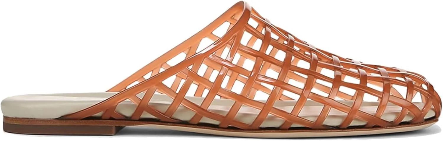 Clear Jelly Shoes for Women Slip on Jelly Mesh Slides Clear Hollow Closed Toe Flat Sandals Beach Comfortable Summer Beach Slippers