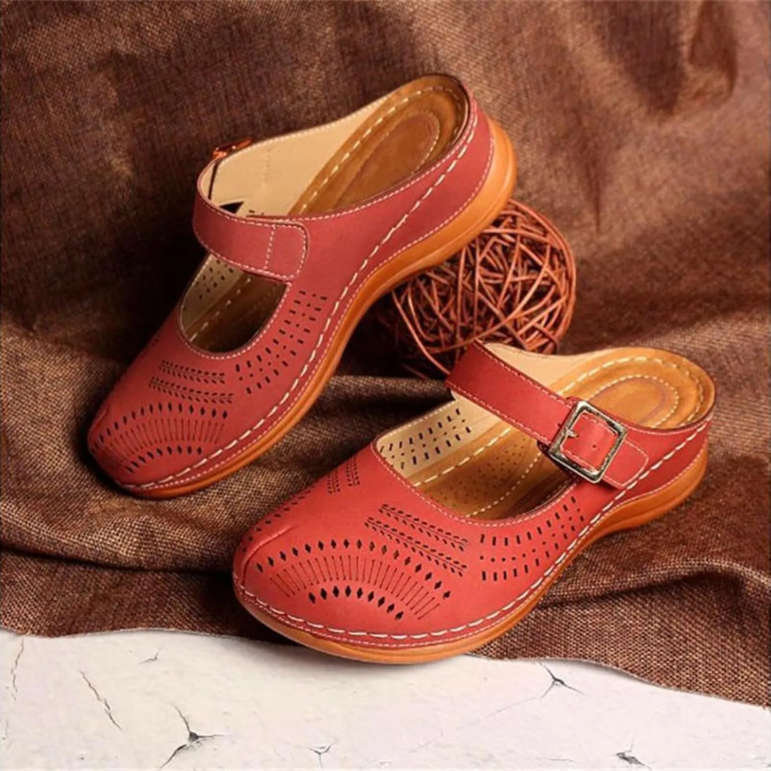 Clogs for Women Mule Sandals Comfortable Summer Platform Orthopedic Sandals, Round Toe Closed Toe Walking Slippers Hollow Out Breathable Buckle Walking Shoes
