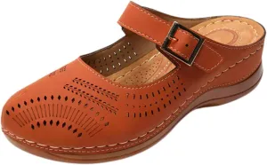 Clogs for Women Mule Sandals Comfortable Summer Platform Orthopedic Sandals, Round Toe Closed Toe Walking Slippers Hollow Out Breathable Buckle Walking Shoes