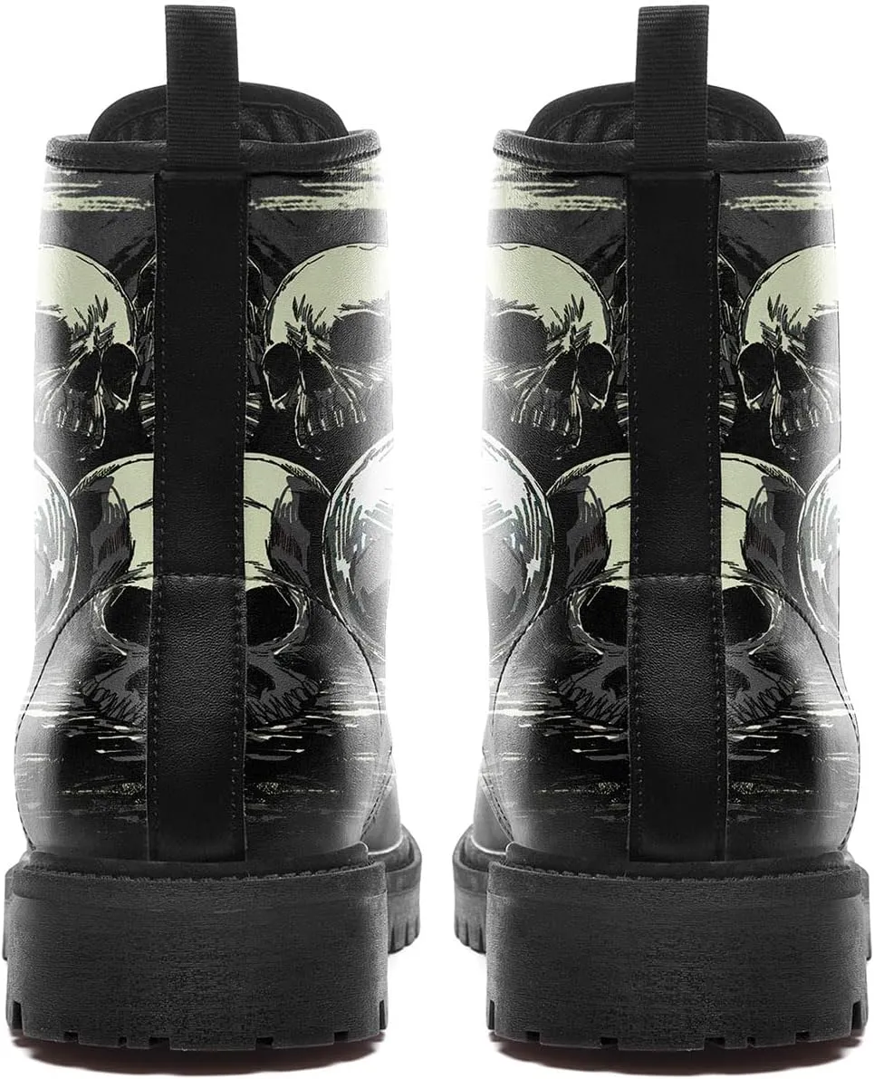 Combat Boots for Men Womens Fashion Lace-Up Skull Rose Ankle Booties Chunky Heel Platform Leather Work Boots