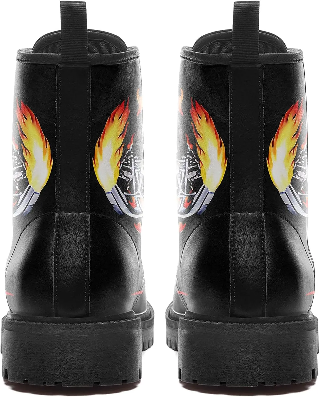Combat Boots for Men Womens Fashion Lace-Up Skull Rose Ankle Booties Chunky Heel Platform Leather Work Boots