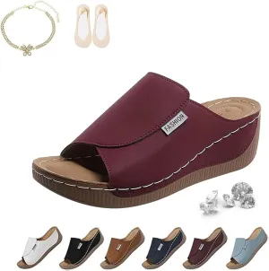 Comfortable Arch Support Slides - Women's Solid Color Sandals - Breathable, Summer Platform Wedge Sandals Walking Slides Slip on Casual Sandal