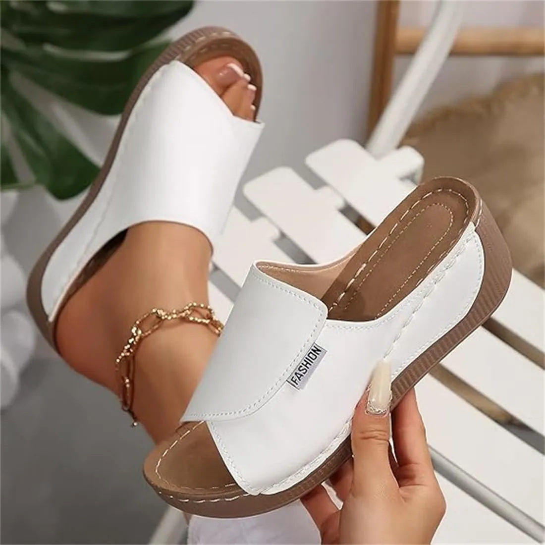 Comfortable Arch Support Slides - Women's Solid Color Sandals - Breathable, Summer Platform Wedge Sandals Walking Slides Slip on Casual Sandal