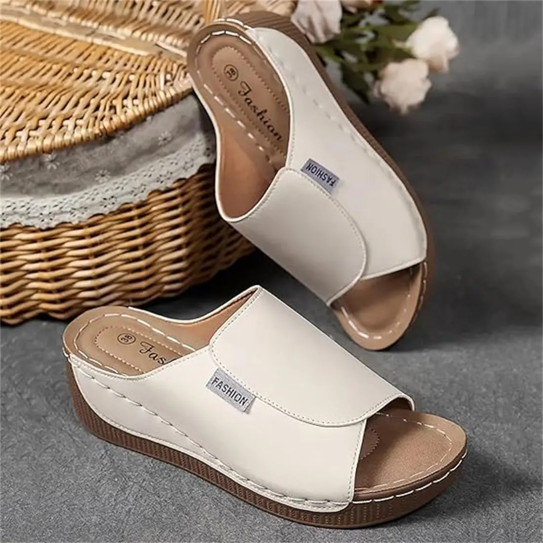 Comfortable Arch Support Slides - Women's Solid Color Sandals - Breathable, Summer Platform Wedge Sandals Walking Slides Slip on Casual Sandal