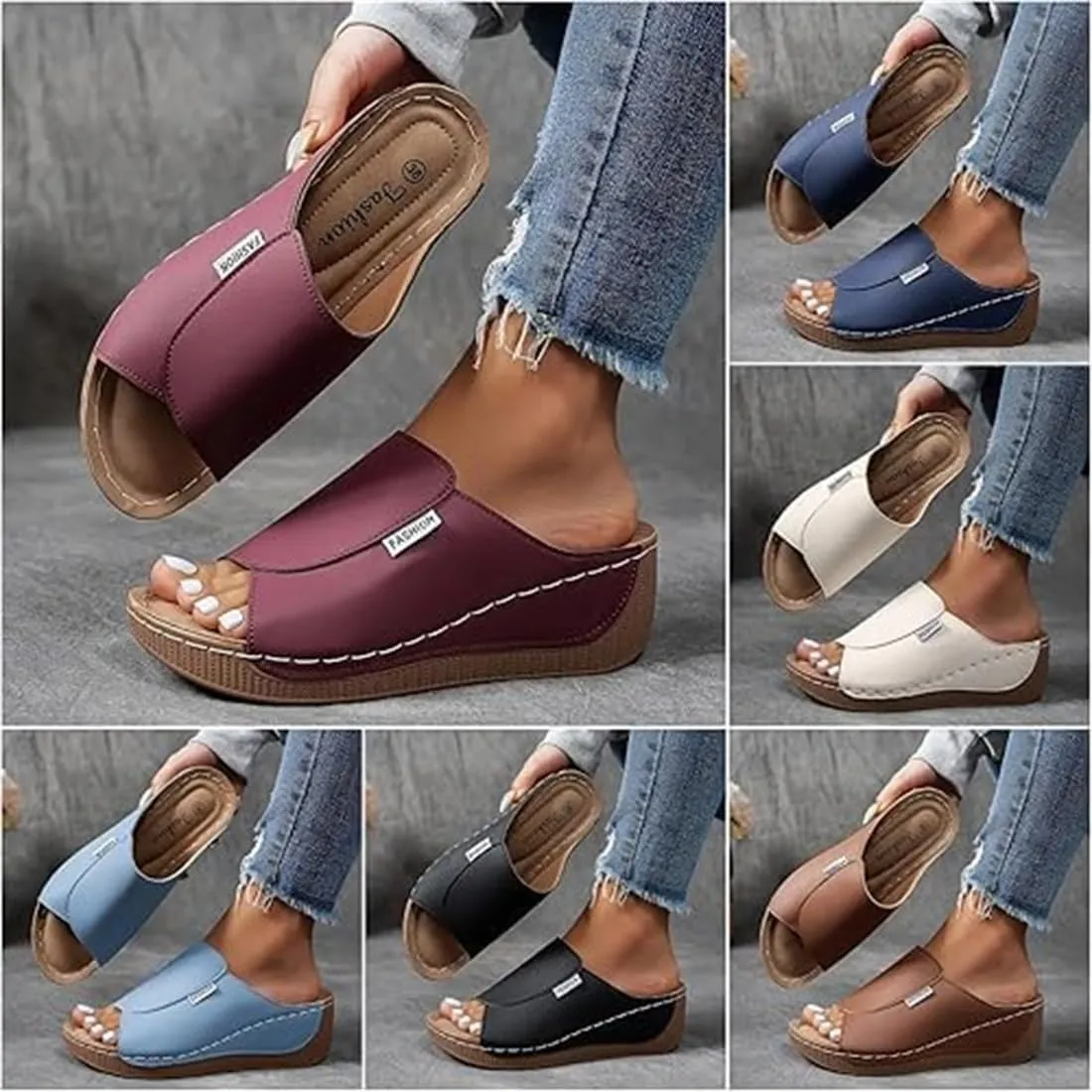 Comfortable Arch Support Slides - Women's Solid Color Sandals - Breathable, Summer Platform Wedge Sandals Walking Slides Slip on Casual Sandal