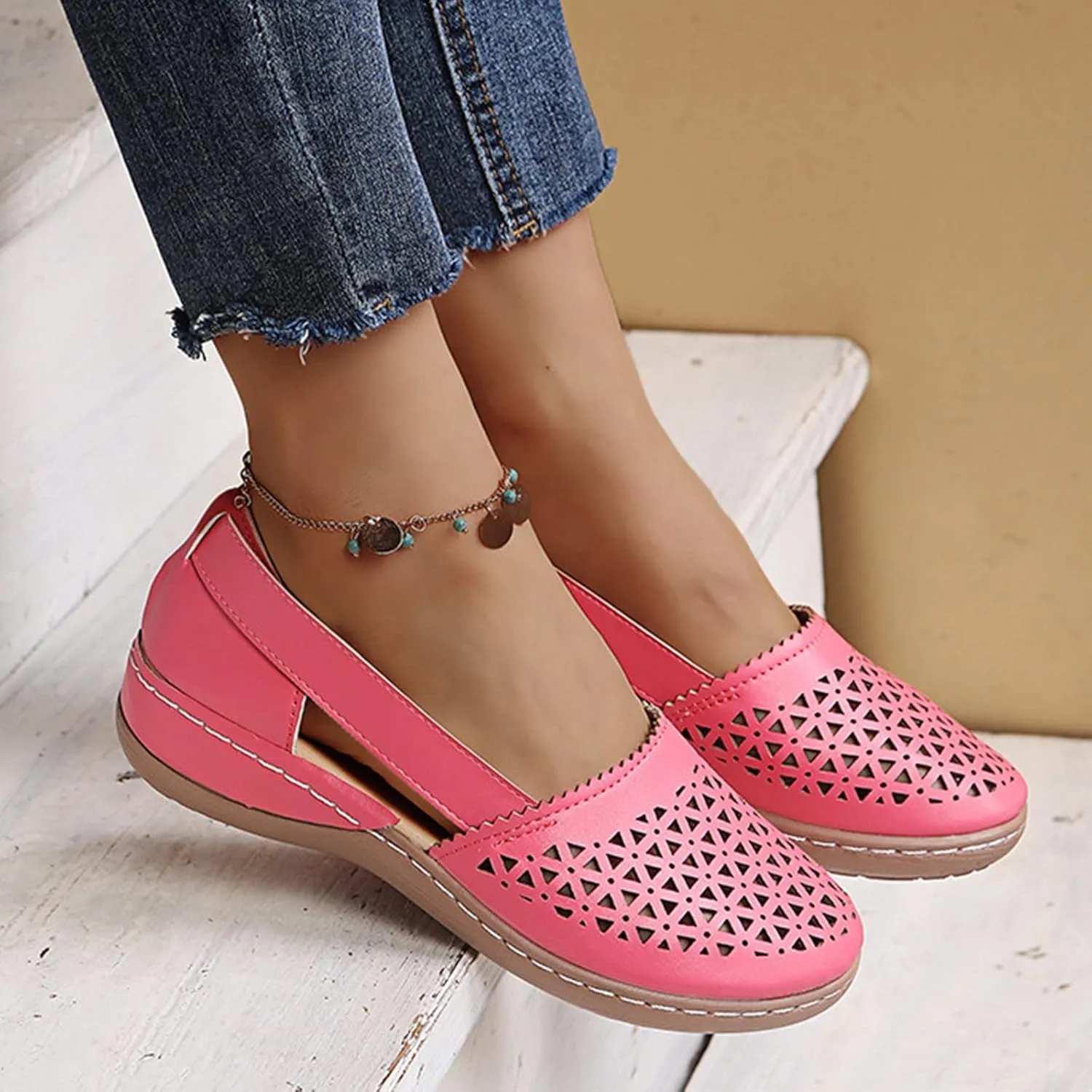 Comfortable Platform Sandals for Women Solid Round Head Closed Toe Hollow Out Breathable Slip-on Casual Shoes Summer Lightweight Wedge Sandalias