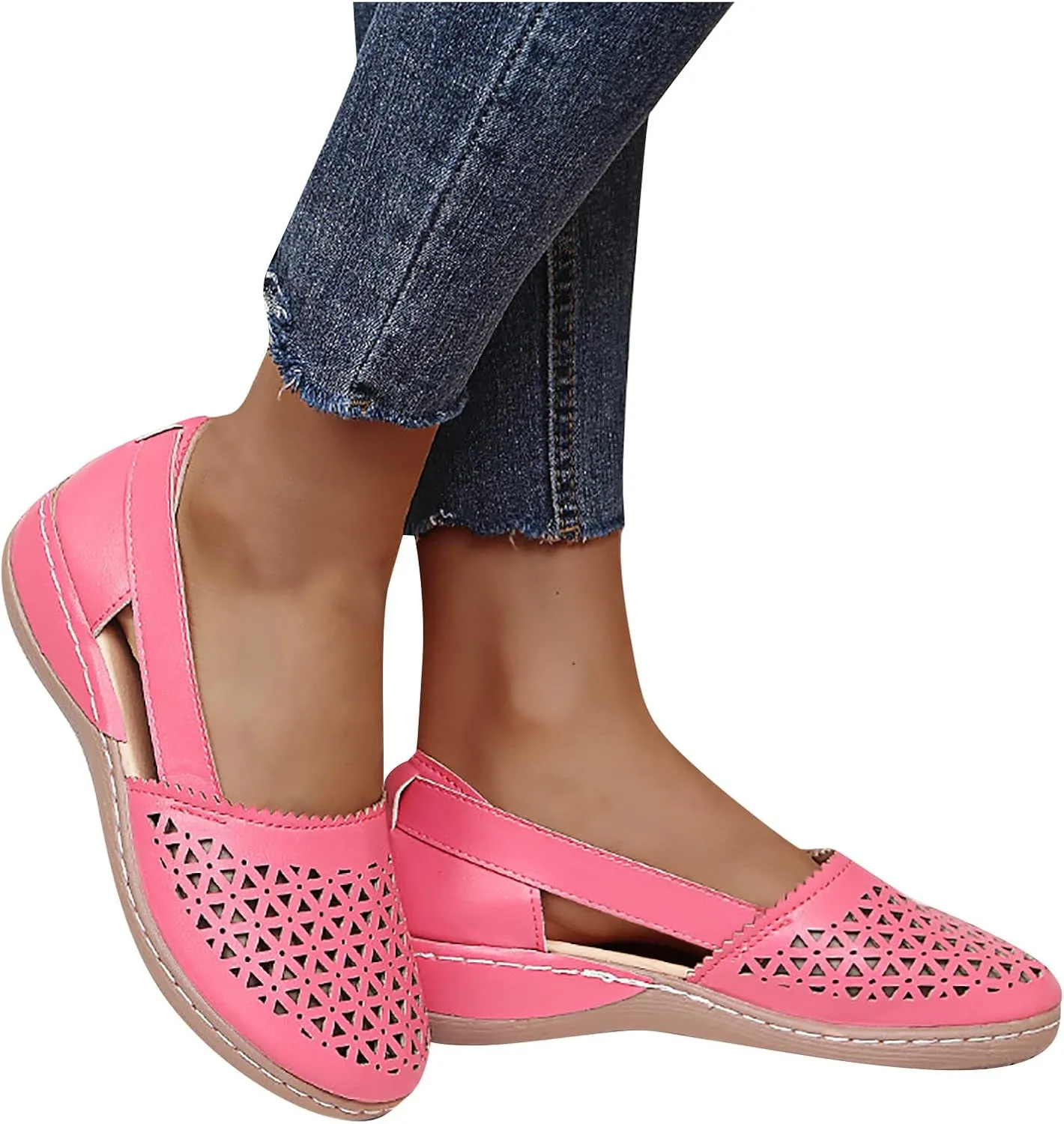 Comfortable Platform Sandals for Women Solid Round Head Closed Toe Hollow Out Breathable Slip-on Casual Shoes Summer Lightweight Wedge Sandalias