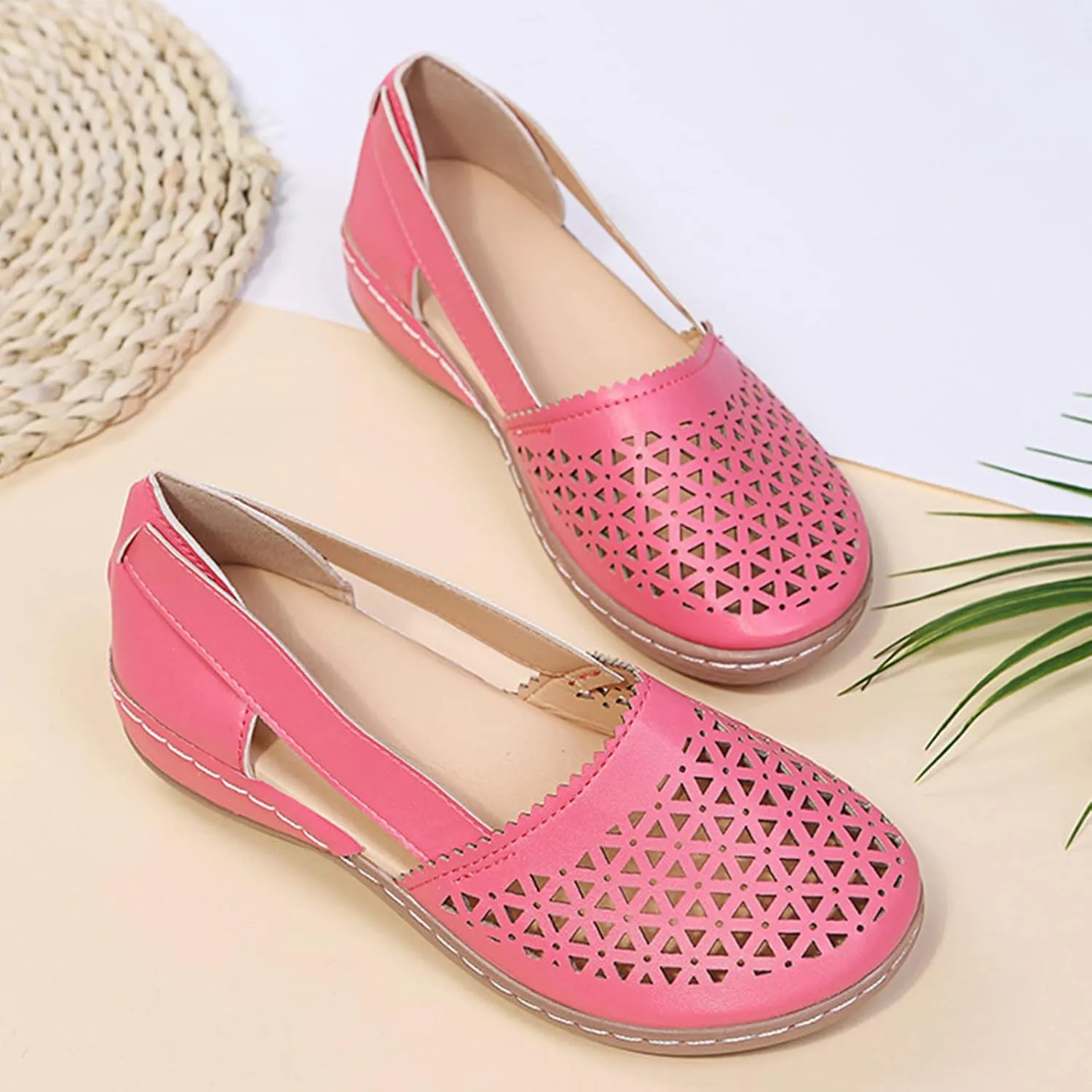 Comfortable Platform Sandals for Women Solid Round Head Closed Toe Hollow Out Breathable Slip-on Casual Shoes Summer Lightweight Wedge Sandalias