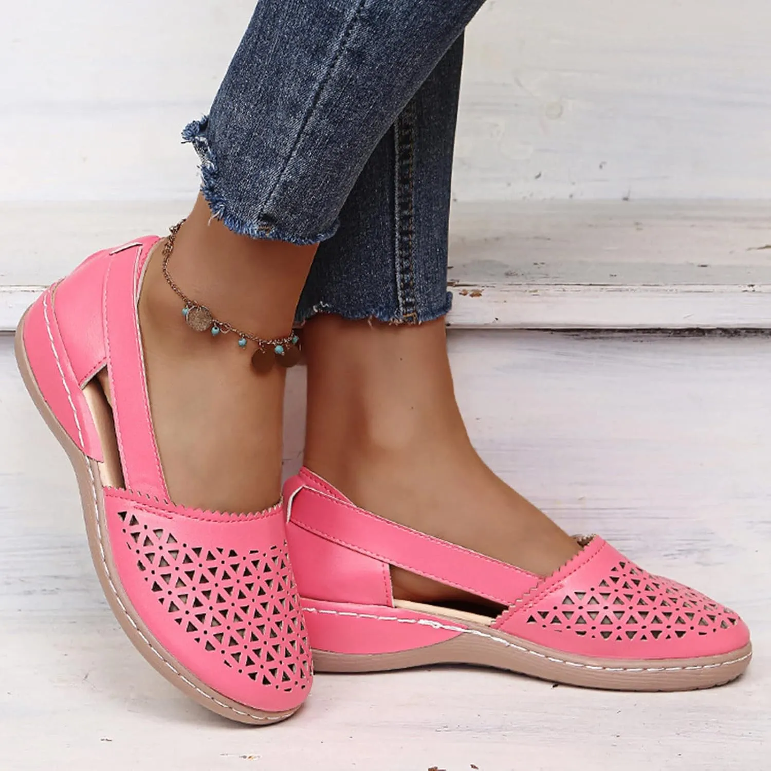 Comfortable Platform Sandals for Women Solid Round Head Closed Toe Hollow Out Breathable Slip-on Casual Shoes Summer Lightweight Wedge Sandalias