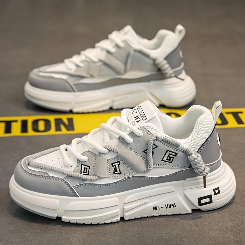 [Comfy Non Slip Platform Shoes] Men's Trendy Platform Shoes, Comfy Non Slip Casual Lace Up Simple Style Design Sneakers for Men's Outdoor Activities