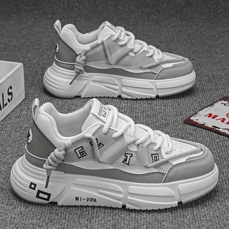 [Comfy Non Slip Platform Shoes] Men's Trendy Platform Shoes, Comfy Non Slip Casual Lace Up Simple Style Design Sneakers for Men's Outdoor Activities