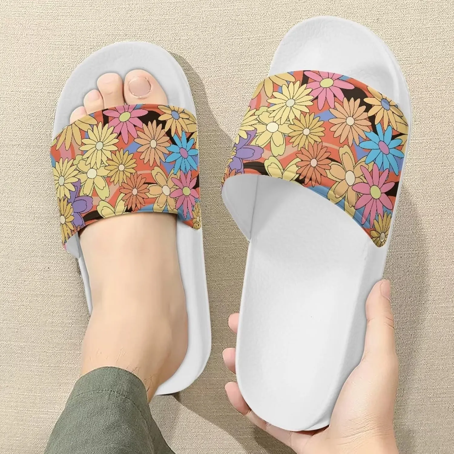 Comfy Slides for Women Supportive Walking Size 6-13.5 White