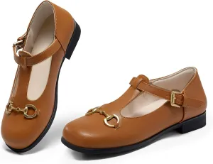 Coutgo Women's Mary Jane Shoes T Strap Chunky Low Heel Round Toe Comfortable Adjustable Strap Flat Dress Shoes