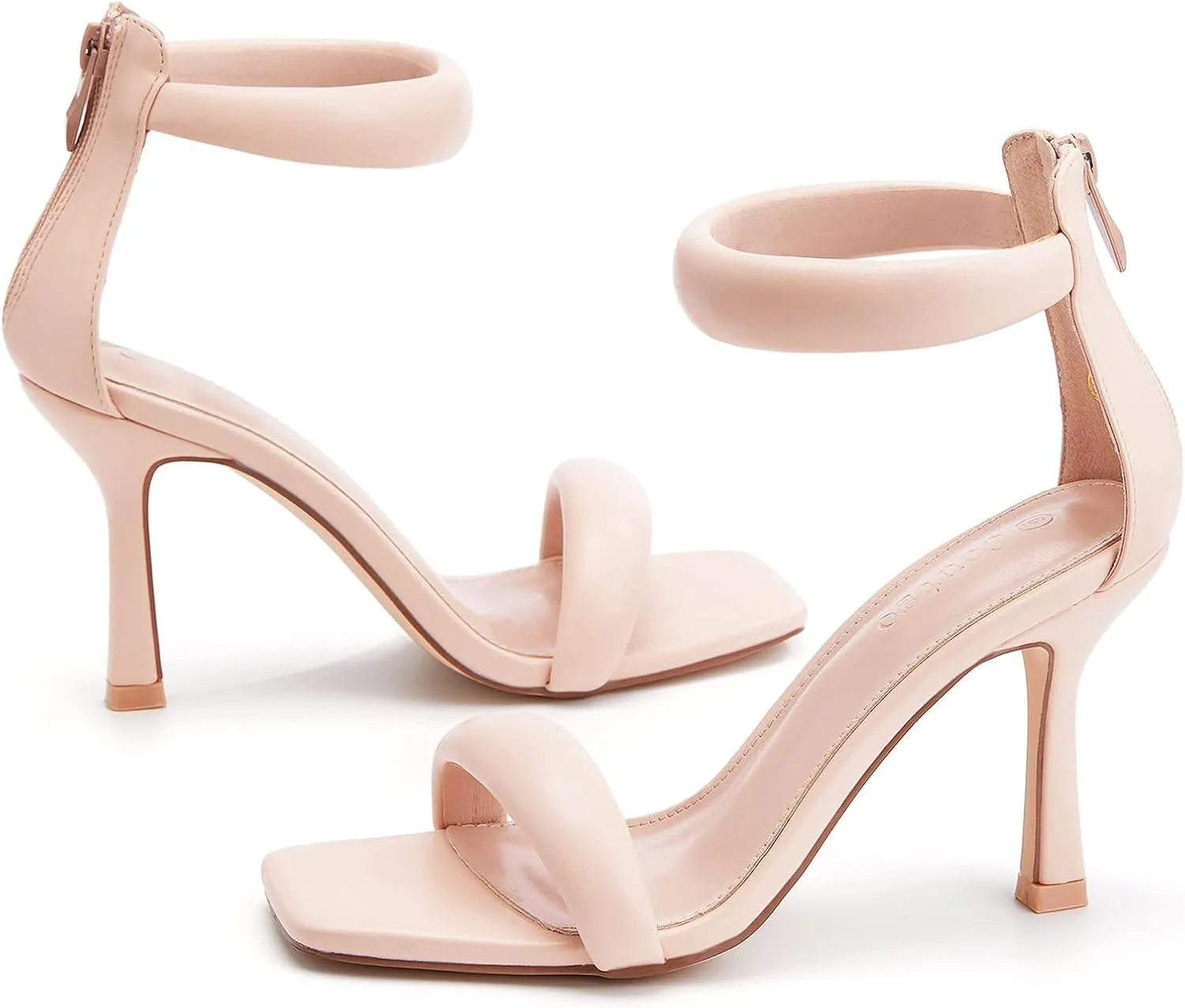 Coutgo Women's One Strap Heeled Sandals Square Open Toe Stiletto Heels Ankle Buckle Strap Summer Pump Shoes