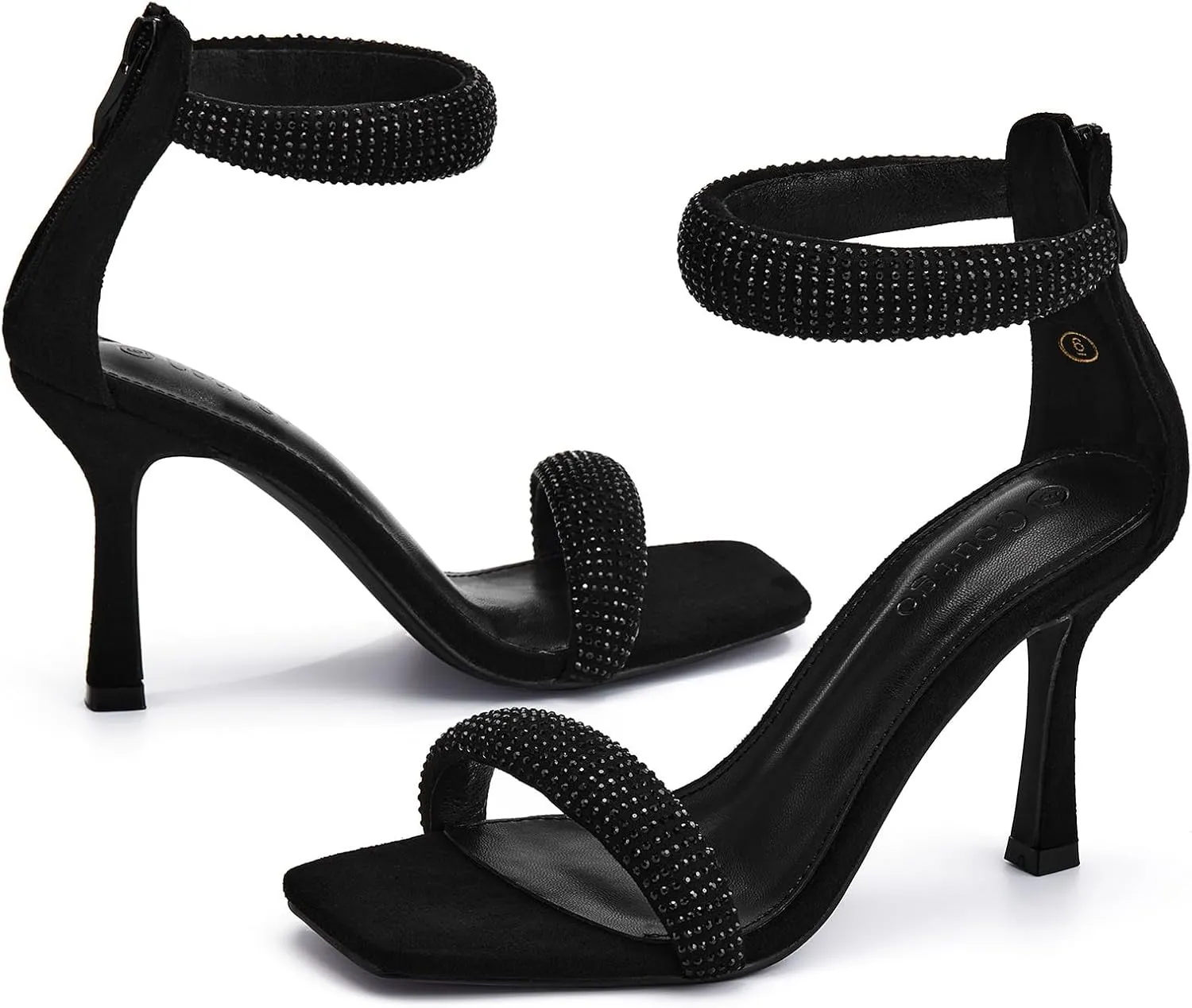 Coutgo Women's One Strap Heeled Sandals Square Open Toe Stiletto Heels Ankle Buckle Strap Summer Pump Shoes
