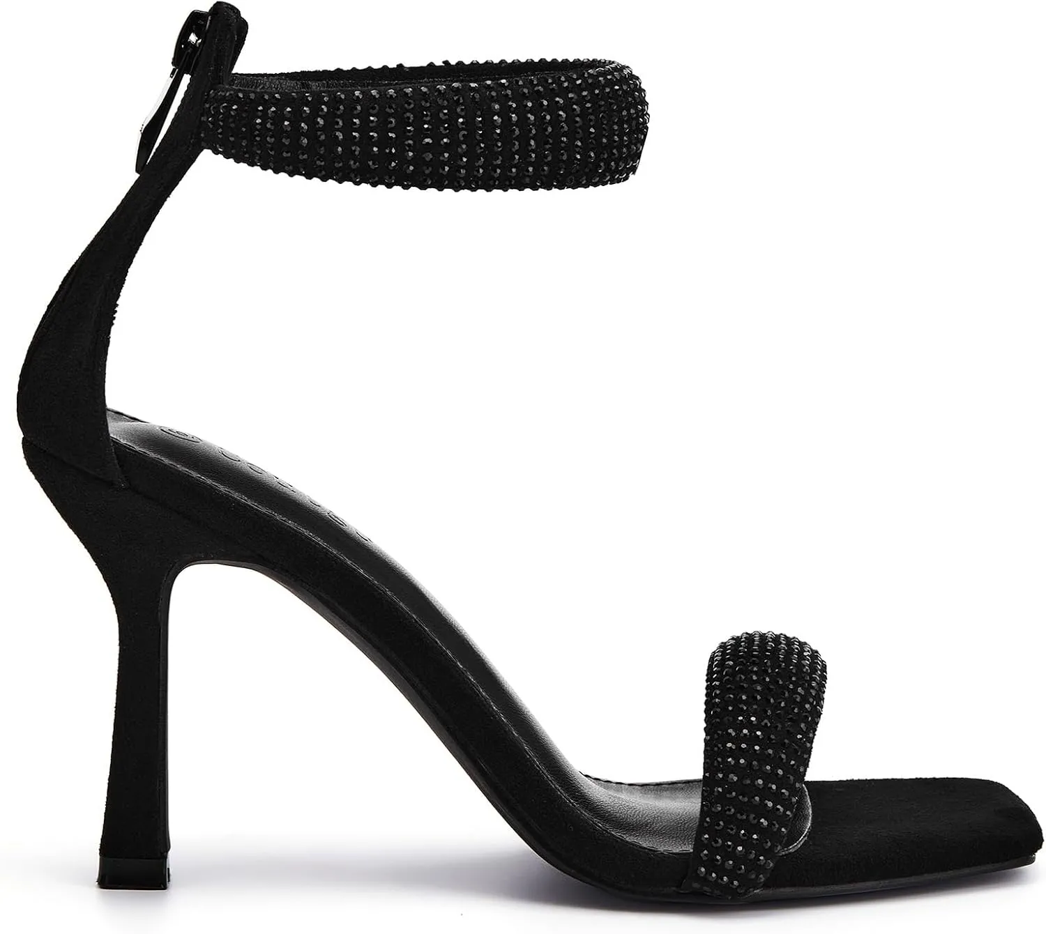 Coutgo Women's One Strap Heeled Sandals Square Open Toe Stiletto Heels Ankle Buckle Strap Summer Pump Shoes