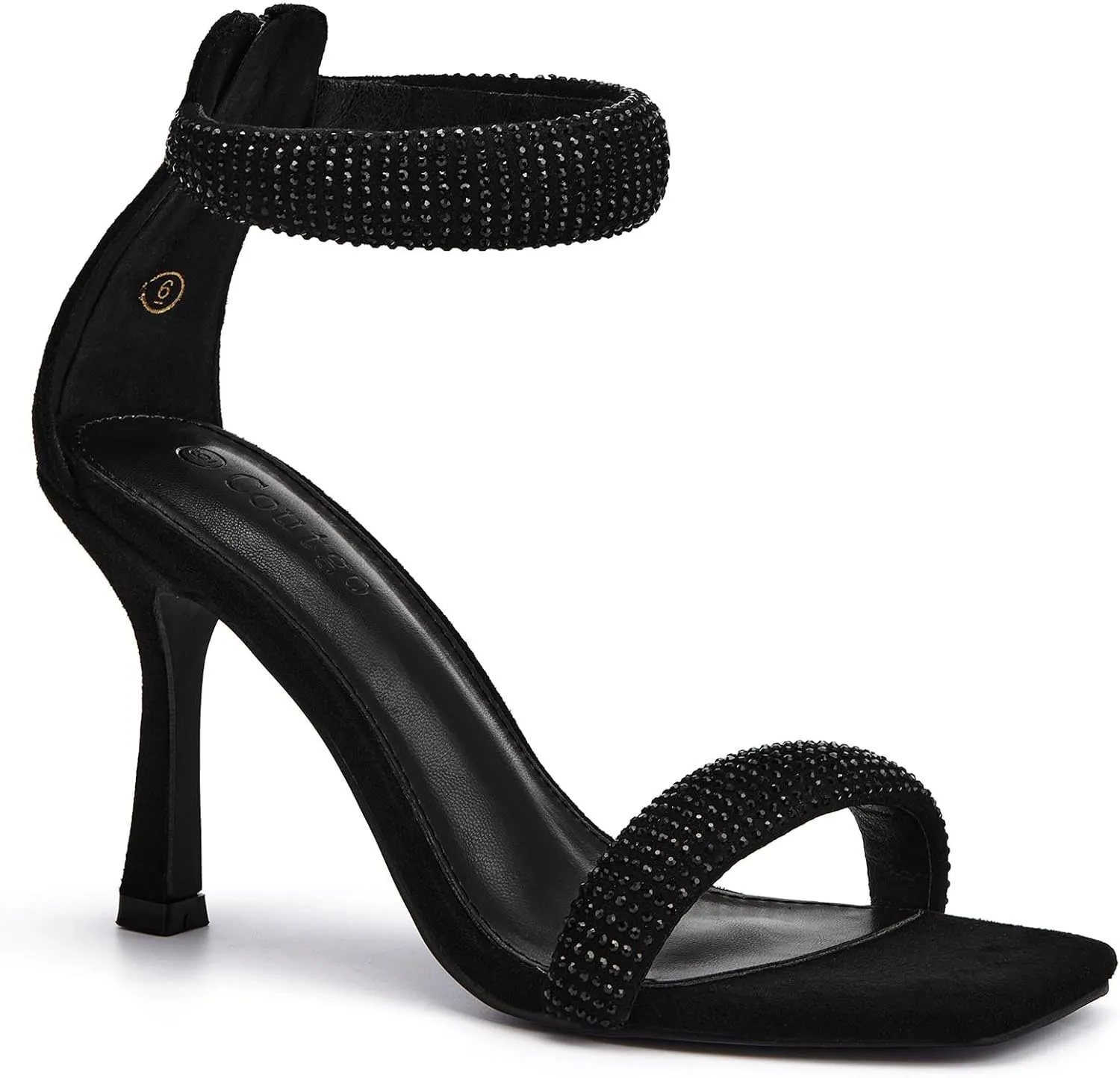 Coutgo Women's One Strap Heeled Sandals Square Open Toe Stiletto Heels Ankle Buckle Strap Summer Pump Shoes