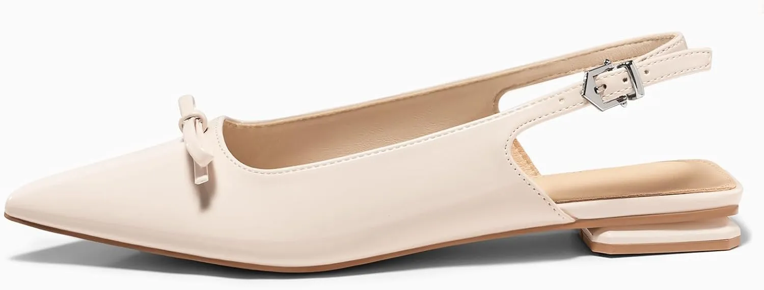 Coutgo Womens Slingback Flats Bow Slip on Dress Shoes Buckle Comfortable Ballet Flats Pointed Toe Flat Party Work Shoes