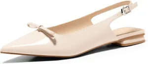 Coutgo Womens Slingback Flats Bow Slip on Dress Shoes Buckle Comfortable Ballet Flats Pointed Toe Flat Party Work Shoes