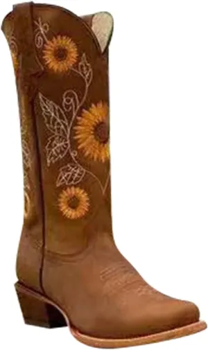 Cowboy Boots for Women Sunflower Embroidery Stitched Square Toe Low Heel Boot Mid-Calf Cowgirl Western Boots Ladies Pointy Toe Fashion Boots Khaki Brown Coffee US 5-10.5