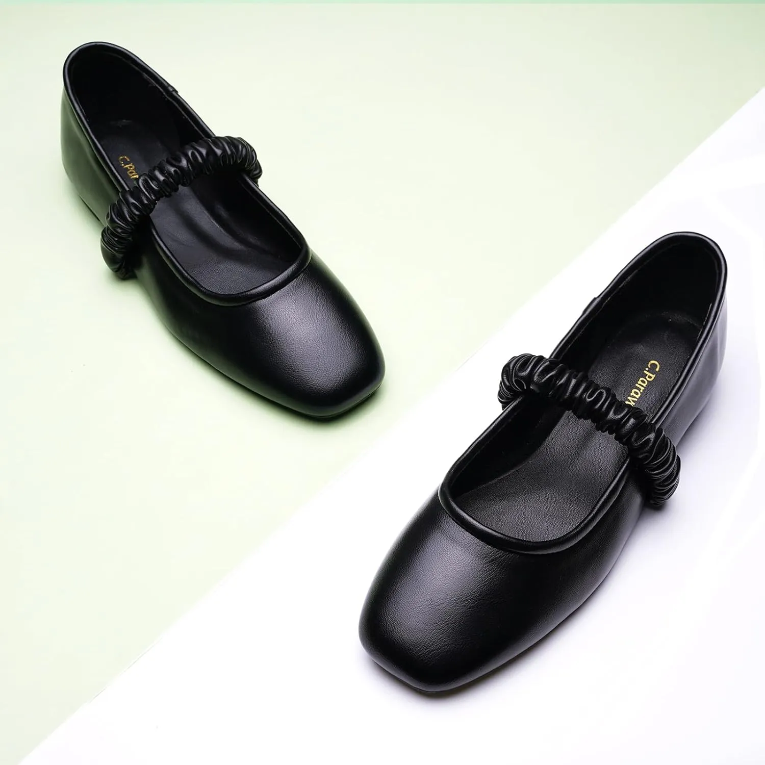 C.Paravano Mary Jane Flats for Women | Square Toe Ballet Flats with Pearl Strap | Comfortable Dress Shoes for Work, Wedding, Party & Daily Wear
