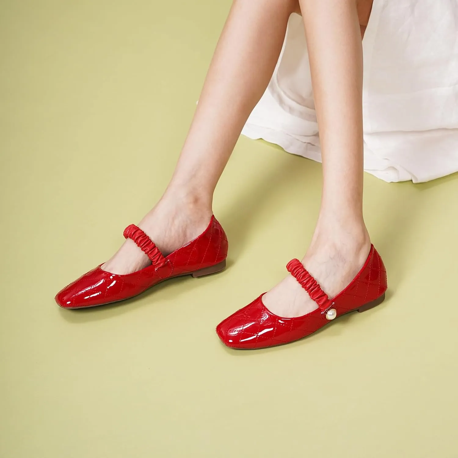 C.Paravano Mary Jane Flats for Women | Square Toe Ballet Flats with Pearl Strap | Comfortable Dress Shoes for Work, Wedding, Party & Daily Wear