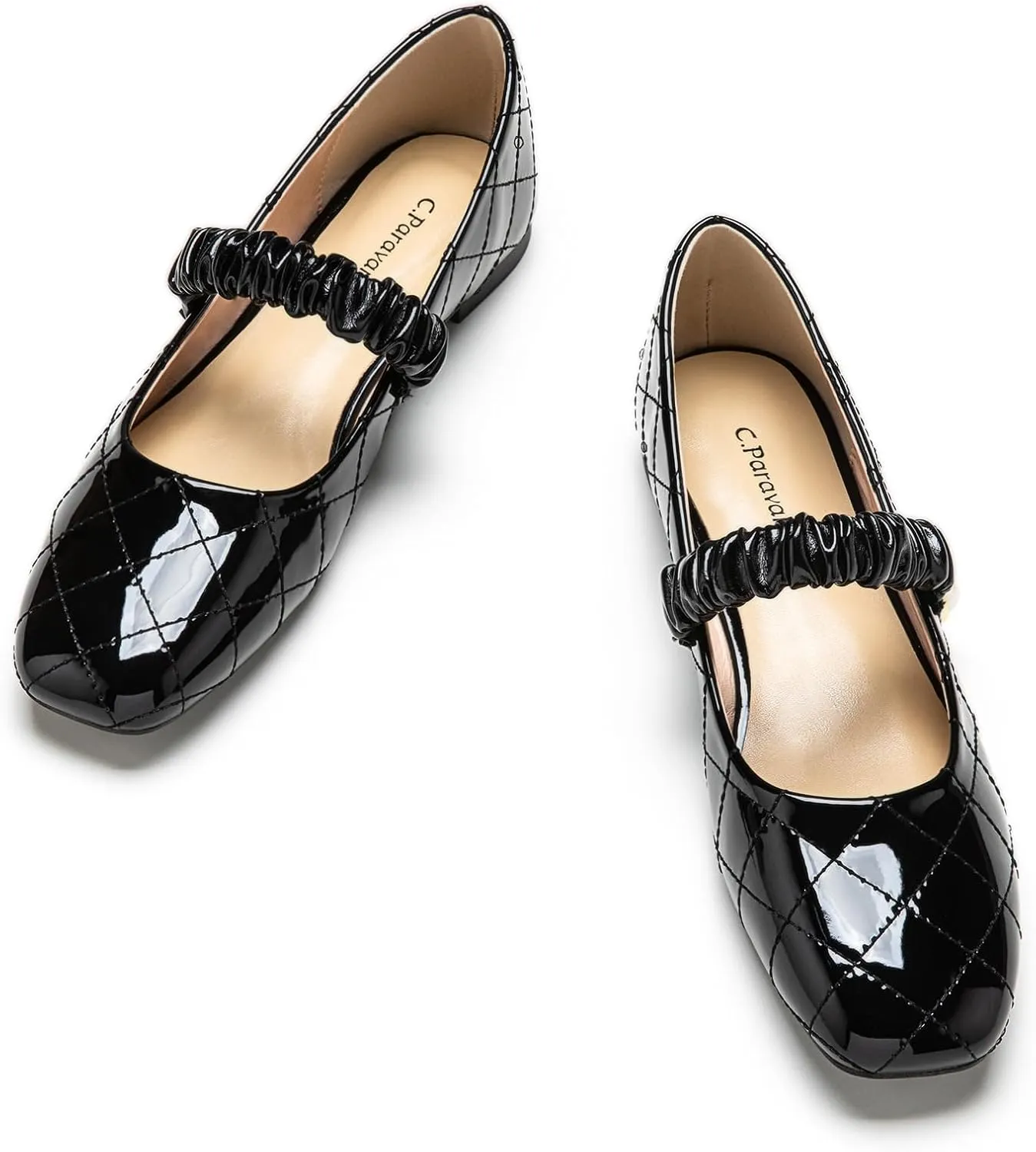 C.Paravano Mary Jane Flats for Women | Square Toe Ballet Flats with Pearl Strap | Comfortable Dress Shoes for Work, Wedding, Party & Daily Wear