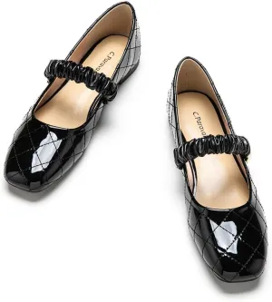 C.Paravano Mary Jane Flats for Women | Square Toe Ballet Flats with Pearl Strap | Comfortable Dress Shoes for Work, Wedding, Party & Daily Wear
