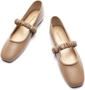 C.Paravano Mary Jane Flats for Women | Square Toe Ballet Flats with Pearl Strap | Comfortable Dress Shoes for Work, Wedding, Party & Daily Wear