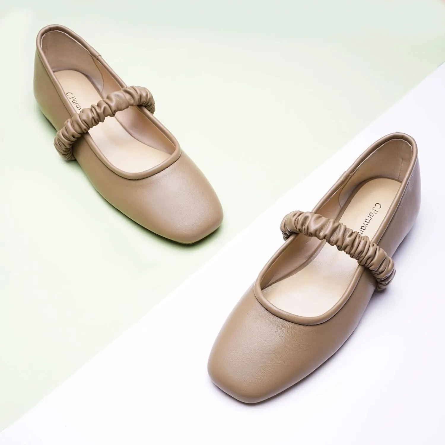 C.Paravano Mary Jane Flats for Women | Square Toe Ballet Flats with Pearl Strap | Comfortable Dress Shoes for Work, Wedding, Party & Daily Wear