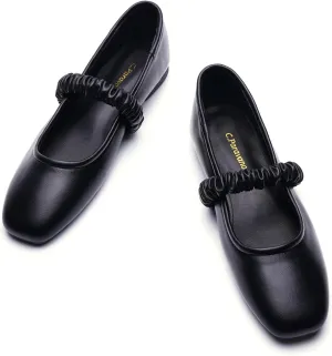 C.Paravano Mary Jane Flats for Women | Square Toe Ballet Flats with Pearl Strap | Comfortable Dress Shoes for Work, Wedding, Party & Daily Wear