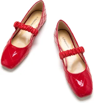 C.Paravano Mary Jane Flats for Women | Square Toe Ballet Flats with Pearl Strap | Comfortable Dress Shoes for Work, Wedding, Party & Daily Wear