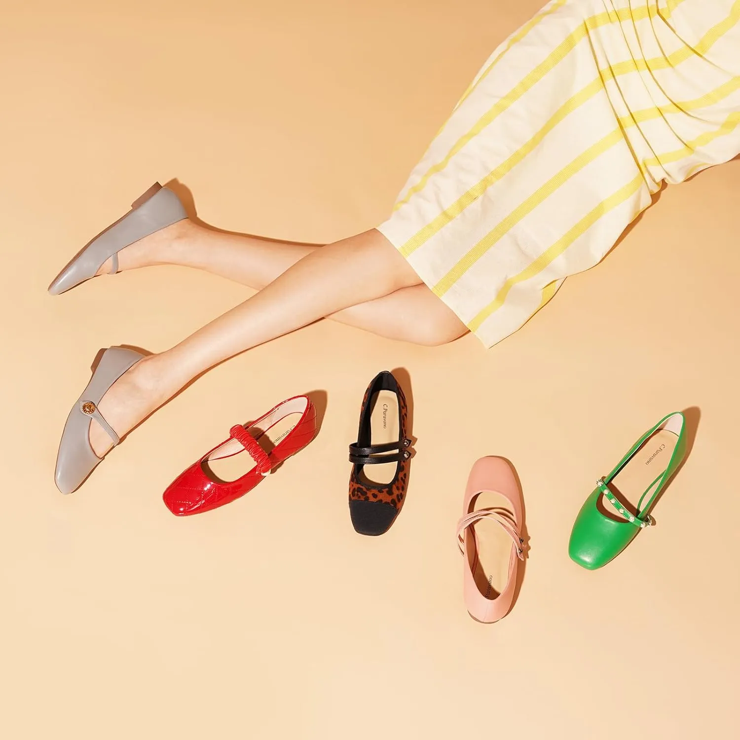 C.Paravano Mary Jane Flats for Women | Square Toe Ballet Flats with Pearl Strap | Comfortable Dress Shoes for Work, Wedding, Party & Daily Wear