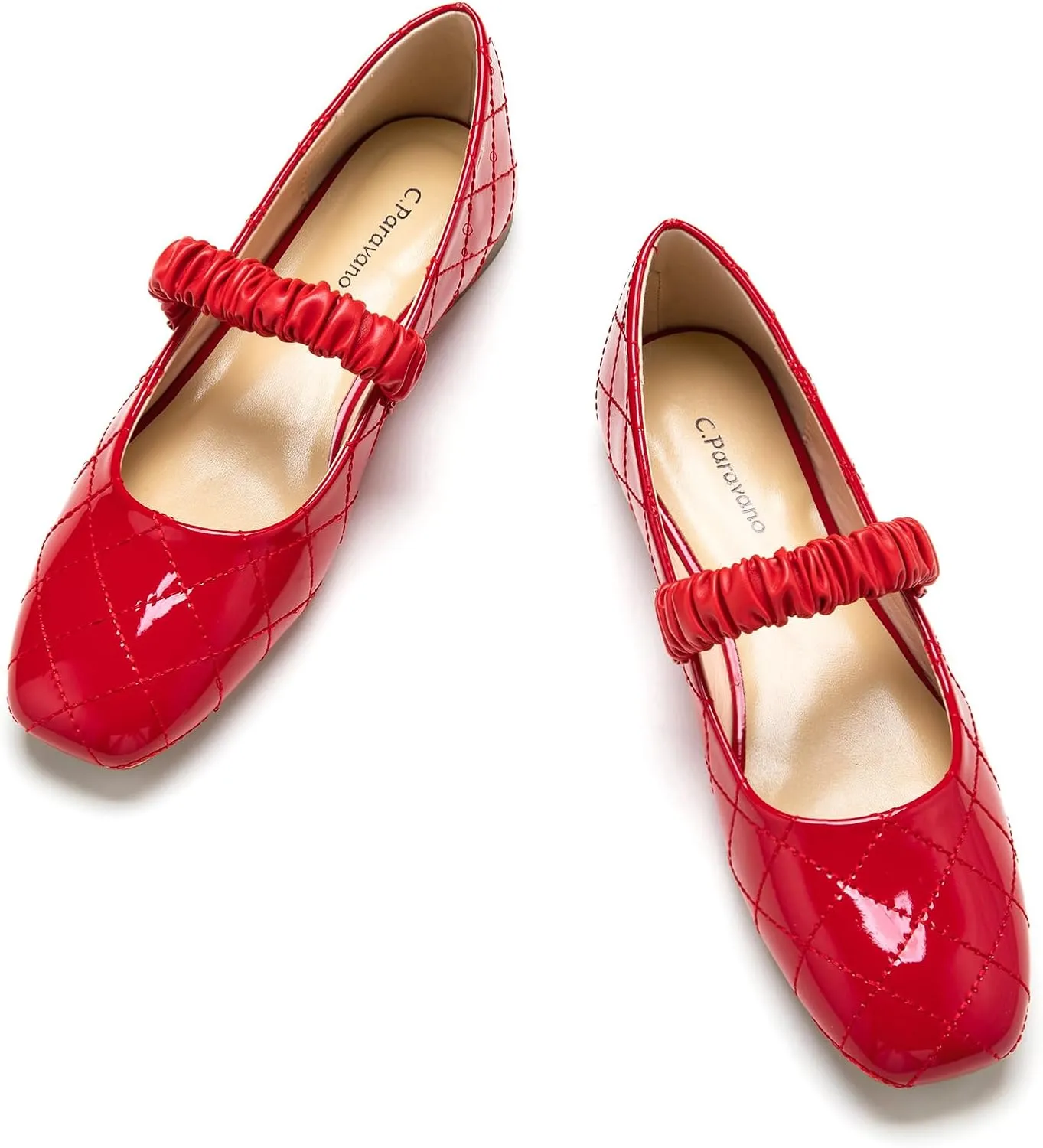 C.Paravano Mary Jane Flats for Women | Square Toe Ballet Flats with Pearl Strap | Comfortable Dress Shoes for Work, Wedding, Party & Daily Wear