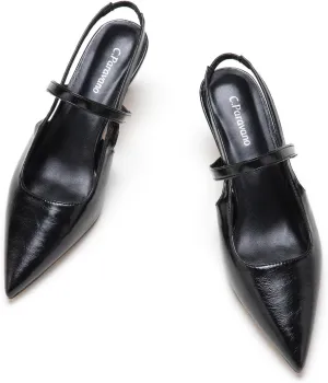 C.Paravano Women's Slingback Flats & Heels - Pointed Toe, Ankle Strap, Comfortable Leather Dress Shoes