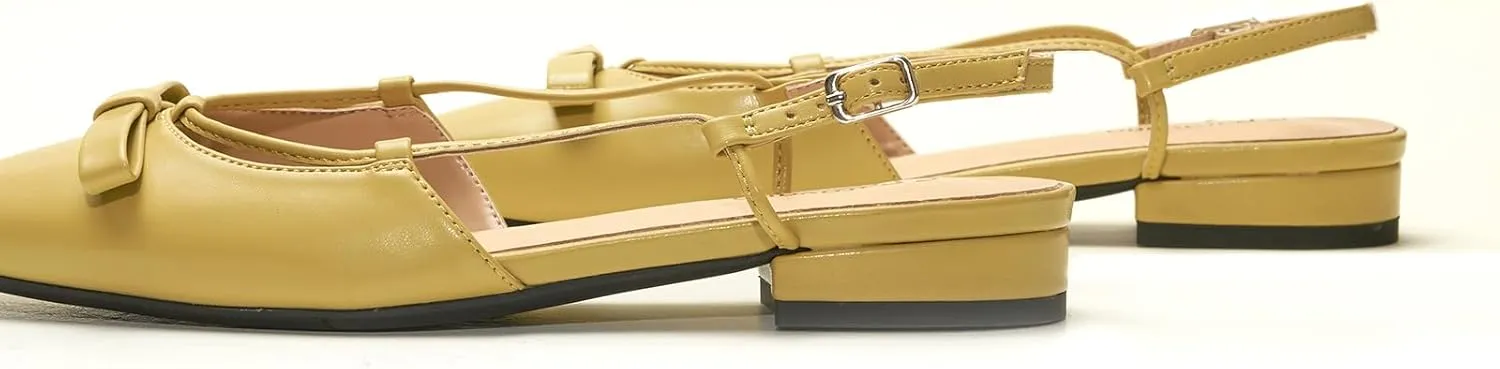 C.Paravano Women's Slingback Flats, Stylish Almond Toe Sandals, Comfortable Flats with Adjustable Strap, Dressy, Office Wear, Daily Use