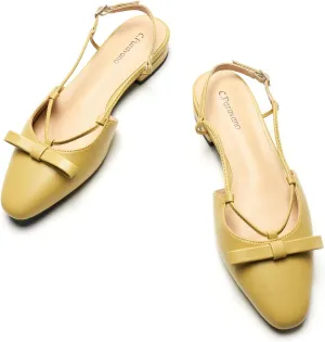 C.Paravano Women's Slingback Flats, Stylish Almond Toe Sandals, Comfortable Flats with Adjustable Strap, Dressy, Office Wear, Daily Use