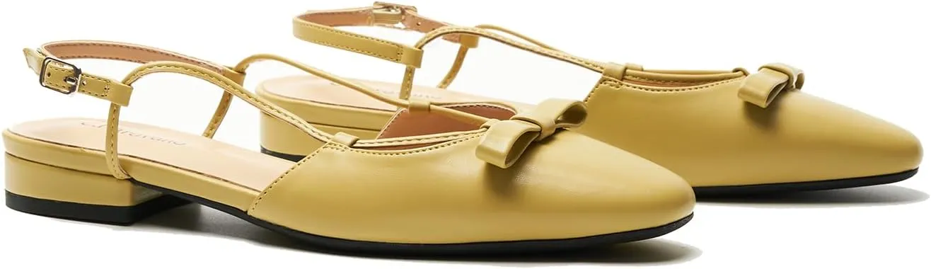 C.Paravano Women's Slingback Flats, Stylish Almond Toe Sandals, Comfortable Flats with Adjustable Strap, Dressy, Office Wear, Daily Use