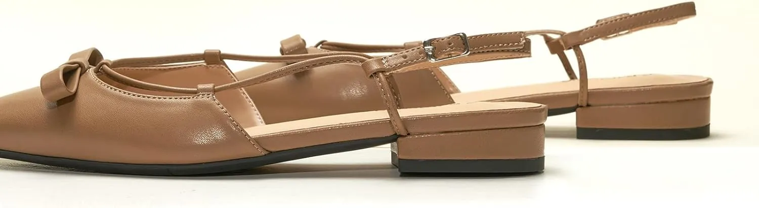 C.Paravano Women's Slingback Flats, Stylish Almond Toe Sandals, Comfortable Flats with Adjustable Strap, Dressy, Office Wear, Daily Use