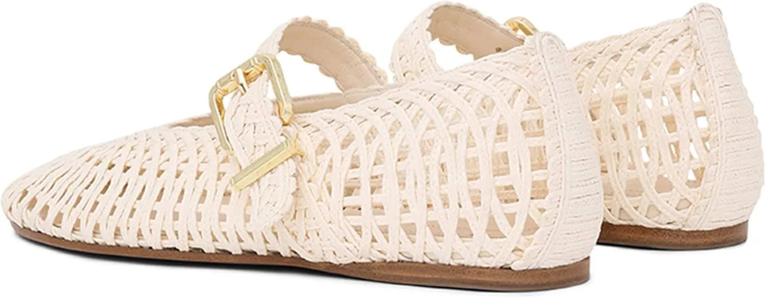 Crochet Shoes for Women Comfortable Ballet Flats with Breathable Embroidery Thread Round Toe Pull-On Design Fashionable Footwear