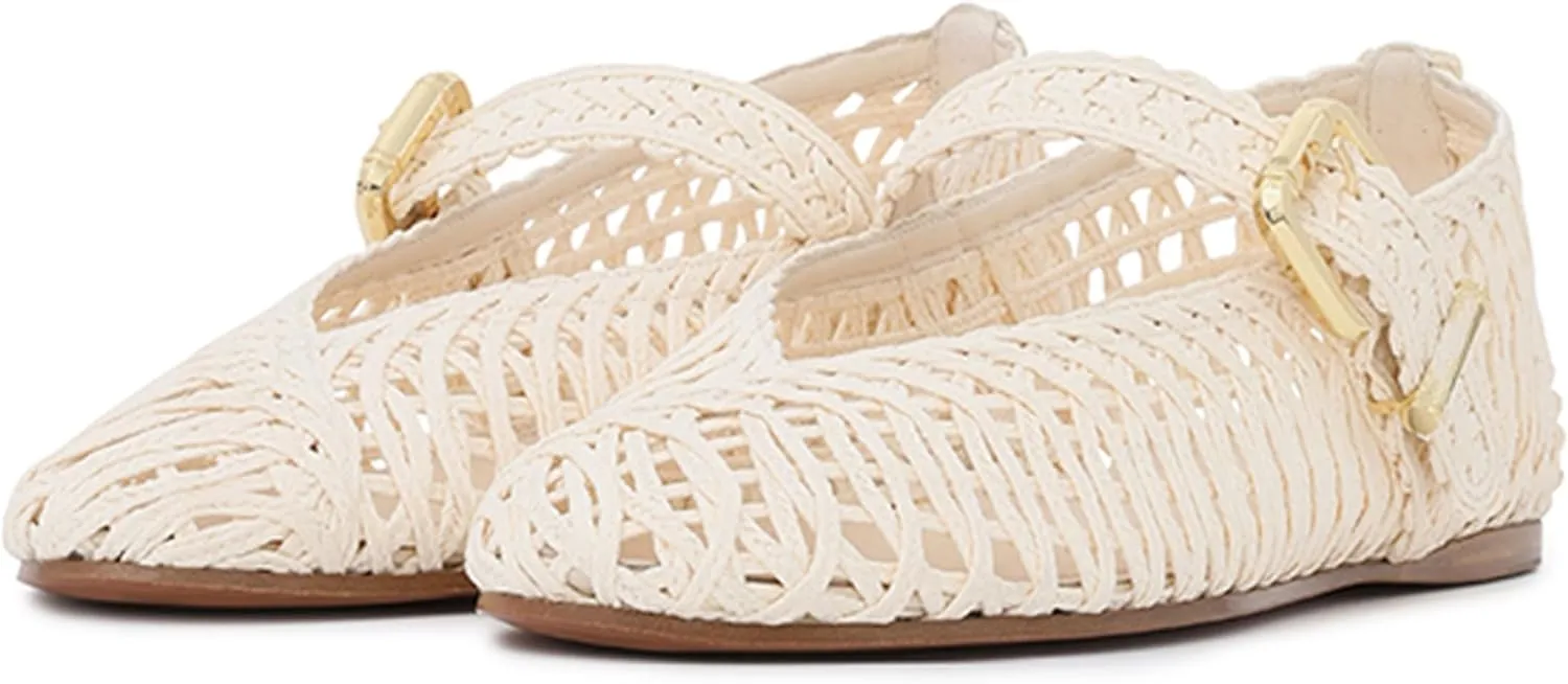 Crochet Shoes for Women Comfortable Ballet Flats with Breathable Embroidery Thread Round Toe Pull-On Design Fashionable Footwear