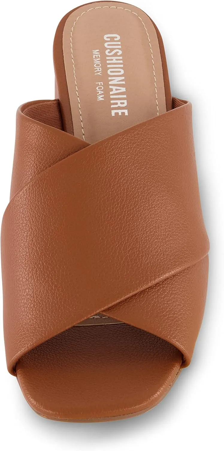 CUSHIONAIRE Garland cross band block heel sandal  Memory Foam, Wide Widths Available